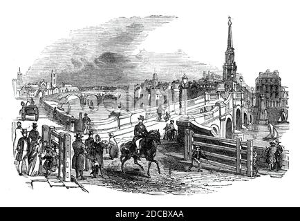 Vue sur Ayr, le lieu de naissance de Burns, 1844. La ville où est né le poète écossais Robert Burns, avec ses deux ponts au-dessus de la rivière Ayr. De "Illustrated London News", 1844, vol I. Banque D'Images