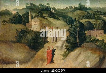 Giovanni Larciani (Maître des paysages de Kress), (peintre), Florentine, 1484 - 1527, scènes d'une légende, probablement c. 1515/1520, huile sur toile, hors tout : 27.9 x 41.9 cm (11 x 16 1/2 in.), encadré (toile supérieure gauche, encadré de 1939.1.344.a et .c) : 86.52 x 114.3 x 9.21 cm (34 1/16 x 45 x 3 5/8 in Banque D'Images