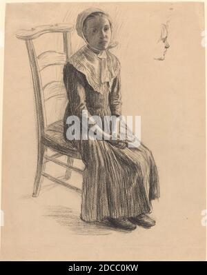 Suisse 19e siècle, (artiste), fille assise en costume paysan, 19e siècle, crayon noir, total (approximatif): 31.9 x 25.5 cm (12 9/16 x 10 1/16 po Banque D'Images