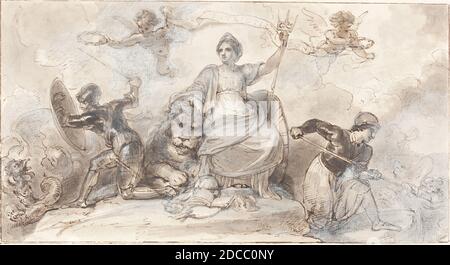 Robert Smirke, (artiste), britannique, 1752 - 1845, stylo et encre brune avec lavage gris rehaussé de blanc sur papier ponté, total: 21 x 26.2 cm (8 1/4 x 10 5/16 po Banque D'Images