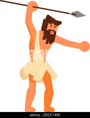 Icône humaine d'âge de pierre isolée sur fond blanc. Illustration vectorielle. Homme chasseur Homo sapiens Illustration de Vecteur