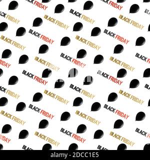 Motif transparent de texte du Vendredi fou avec bulles noires sur fond blanc, rendu 3d Banque D'Images