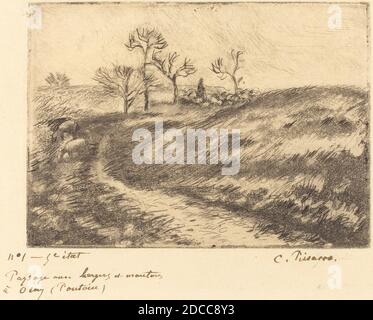 Camille Pissarro, (artiste), Français, 1830 - 1903, Paysage avec berger et moutons a Osny (Pontoise), 1883, gravure, aquatinte et point sec Banque D'Images