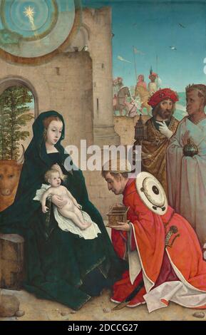 Juan de Flandes, (artiste), Hispano-flamand, actif 1496 - 1519, l'adoration des Magi, quatre panneaux de la pièce d'altarceuse de San Lazaro, (série), c. 1508/1519, huile sur panneau, surface peinte : 124.7 x 79 cm (49 1/8 x 31 1/8 in.), hors tout (panneau) : 126 x 82 cm (49 5/8 x 32 5/16 in.), à cadre : 143.2 x 99.7 x 10.7 cm (56 3/8 x 39 1/4 x 4 3/16 in Banque D'Images