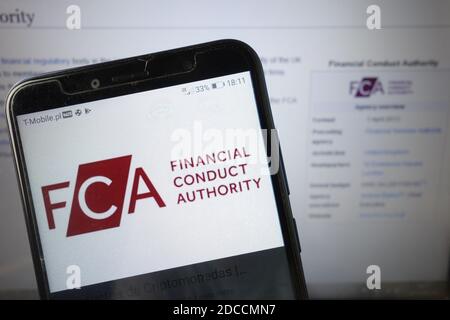 KONSKIE, POLOGNE - 18 août 2019 : logo de la FCA Financial Conduct Authority affiché sur le téléphone mobile Banque D'Images