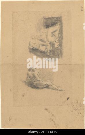 John Flaxman, (artiste), British, 1755 - 1826, homme couché; deux femmes, craie noire? rehaussé de craie blanche; charbon de bois et graphite, total (approximatif): 27.4 x 17.7 cm (10 13/16 x 6 15/16 po Banque D'Images