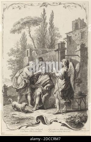 Joseph Wagner, (éditeur), allemand, 1706 - 1780, Giuseppe Zocchi, (artiste après), florentin, 1711 - 1767, The Blind Tobias, Old Testament Scenes, (série), c. 1745, gravure et gravure sur papier couté, feuille (découpée au repère de la plaque) : 52 x 34.6 cm (20 1/2 x 13 5/8 po Banque D'Images