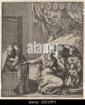 Giovanni Battista Fontana, (artiste), Veronese, c. 1524 - 1587, la naissance de la Vierge, gravure sur papier couté, feuille (découpée à la marque de l'assiette) : 10.2 x 8.8 cm (4 x 3 7/16 po Banque D'Images