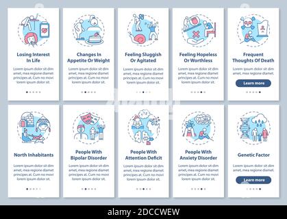 Symptômes de troubles affectifs saisonniers intégration de l'écran de la page d'application mobile avec ensemble de concepts Illustration de Vecteur