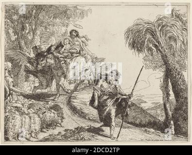 Giovanni Domenico Tiepolo, (artiste), Venetian, 1727 - 1804, The Flight with Joseph in the Foreground, Flight in Egypt: pl.21, (série), 1753, gravure Banque D'Images