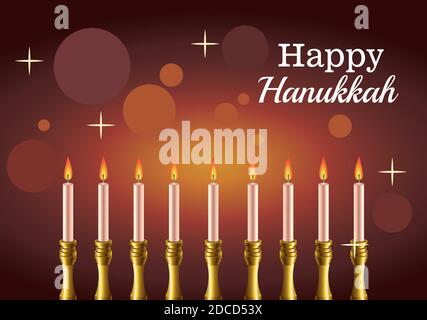 carte de célébration happy hanukkah avec chandelabrum et illustration vectorielle lettrage conception Illustration de Vecteur