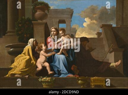 Artiste anonyme, (peintre), Nicolas Poussin, (artiste apparenté), Français, 1594 - 1665, la Sainte famille sur les marches, 1648, huile sur toile, total: 68.7 x 97.8 cm (27 1/16 x 38 1/2 po.), encadré: 89.7 x 118.4 x 6.4 cm (35 5/16 x 46 5/8 x 2 1/2 po Banque D'Images