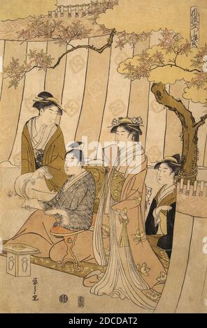 Prince Genji et trois jeunes femmes Banque D'Images