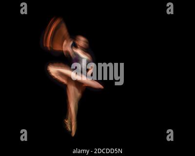 Danseur de ballet clasical sur scène sombre, roulant avec effet de flou de mouvement. Composition abstraite. Banque D'Images