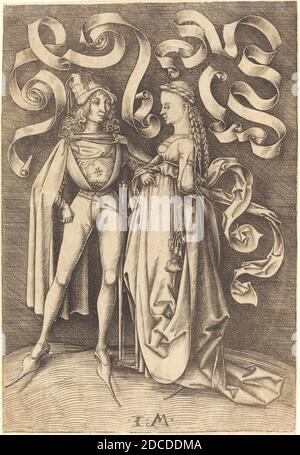 Israhel van Meckenem, (artiste), allemand, c. 1445 - 1503, le Chevalier et la Dame, scènes de la vie quotidienne, (série), c. 1495/1503, gravure Banque D'Images