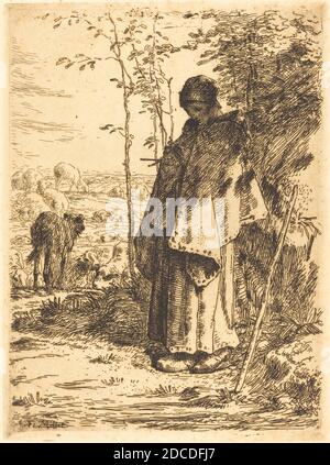 Jean-François Millet, (artiste), Français, 1814 - 1875, la Grande bergère, 1862, gravure Banque D'Images