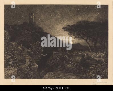 Samuel Palmer, (artiste), British, 1805 - 1881, Alfred Herbert Palmer, (imprimeur), British, 1853 - 1932, The Lonely Tower, il Penseroso, (série), 1879, gravure en noir sur papier coulé, plaque: 19.2 x 25.3 cm (7 9/16 x 9 15/16 in.), feuille: 26.6 x 35.9 cm (10 1/2 x 14 1/8 in Banque D'Images