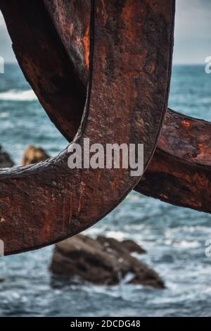 Détails de la sculpture 'Comb du vent' (peine del viento), de Chillida, San Sebastián, pays Basque, Espagne Banque D'Images