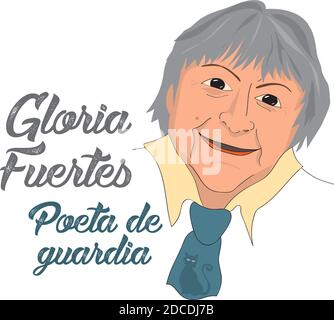 Gloria Fuertes, poète, illustration vectorielle linéaire d'un portrait de l'écrivain espagnol, dans son 100e anniversaire de naissance Illustration de Vecteur