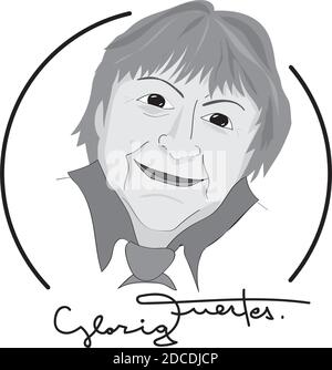 Gloria Fuertes, poète, illustration vectorielle linéaire d'un portrait de l'écrivain espagnol, dans son 100e anniversaire de naissance Illustration de Vecteur