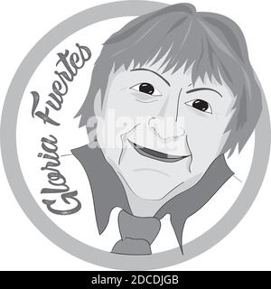 Gloria Fuertes, poète, illustration vectorielle linéaire d'un portrait de l'écrivain espagnol, dans son 100e anniversaire de naissance Illustration de Vecteur