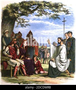 JAMES DOYLE (1822-1892) illustrateur et antiquaire anglais. "Augustine prêchant devant le roi Ethelbert" de sa chronique d'Angleterre (1864) Banque D'Images