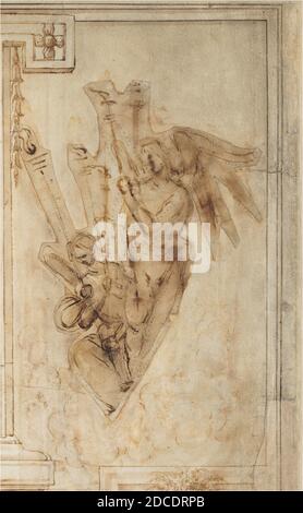 Filippino Lippi, (artiste), Florentine, 1457 - 1504, deux Anges transportant des lampes torches, c. 1501, stylo et encre brune et lavage brun sur papier coupi, piqué pour transfert, total (mesure maximale) : 17.5 x 12.6 cm (6 7/8 x 4 15/16 po Banque D'Images