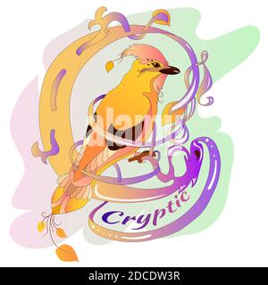 Texte pour une fille. Dessin avec un oiseau pour l'impression et les pages Web. Mystère et zeste. Motif oiseau et celtique avec inscription. Illustration de Vecteur