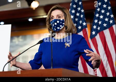 Washington, District de Columbia, États-Unis. 20 novembre 2020. Nancy PELOSI (D-CA), Présidente de la Chambre, s'exprimant lors de sa conférence de presse hebdomadaire. Crédit : Michael Brochstein/ZUMA Wire/Alay Live News Banque D'Images