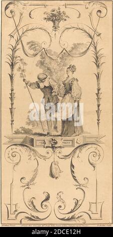 Pierre-Alexandre Aveline, (artiste), français, probablement 1702 - 1760, Antoine Watteau, (artiste d'après), français, 1684 - 1721, Shepherd et Shepherdess (?), gravure Banque D'Images