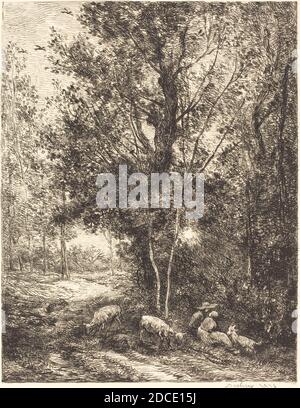 Charles-François Daubigny, (artiste), français, 1817 - 1878, Shepherd et Shepherdess (le Berger et la bergère), 1874, gravure Banque D'Images