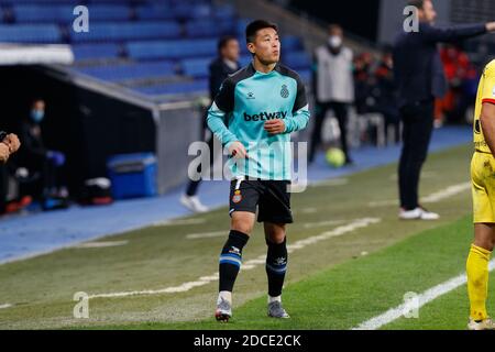 Barcelone, Espagne. 20 novembre 2020. Wu Lei du RCD Espanyol lors du match de la Ligue SmartBank entre le RCD Espanyol et contre le FC de Gérone au stade du RCD à Barcelone, Espagne. Credit: David Ramirez/DAX/ZUMA Wire/Alamy Live News Banque D'Images