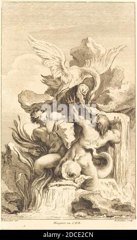 Pierre-Alexandre Aveline, (artiste), français, probablement 1702 - 1760, François Boucher, (artiste après), français, 1703 - 1770, deux Tritons et un cygne, deuxième Livre de Fontaines, (série), à partir de 1736, gravure, feuille: 25.4 x 15.2 cm (10 x 6 po Banque D'Images