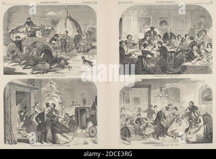 American 19e Century, (artiste), Winslow Homer, (artiste après), American, 1836 - 1910, Thanksgiving Day - Ways and moyens, de 'Harper's Weekly', 27 novembre 1858, p.760, (série), publié en 1858, gravure en bois Banque D'Images