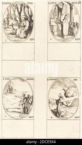 Jacques Callot, (artiste), français, 1592 - 1635, Saint-Giles; Saint-lupus; Sainte-Anne; Saint-Nonnosus, le Calendrier des Saints, (série), gravure Banque D'Images