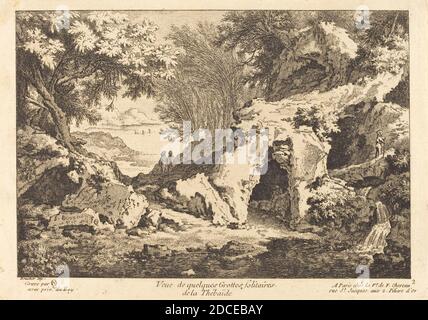 Quentin-Pierre Chedel, (artiste), français, 1705 - 1763, François Boucher, (artiste d'après), français, 1703 - 1770, Veue de quelques Grottes solitaires de la Thebaide, gravure, feuille: 12.7 x 18 cm (5 x 7 1/16 po Banque D'Images