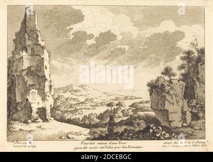 Quentin-Pierre Chedel, (artiste), français, 1705 - 1763, François Boucher, (artiste après), français, 1703 - 1770, Revue des ruines d'une Tour qu'on dit avoir ete batie par les Romains, gravure, feuille: 13 x 18 cm (5 1/8 x 7 1/16 po Banque D'Images