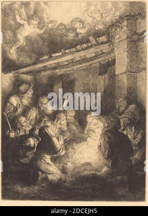 Alphonse Legros, (artiste), Français, 1837 - 1911, l'adoration des bergers, gravure et point sec Banque D'Images