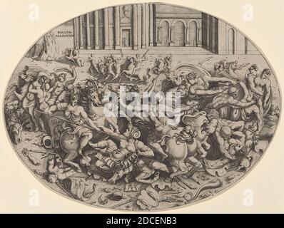 ENEA Vico, (artiste), Italien, 1523 - 1567, la bataille des Amazones, 1543, gravure Banque D'Images