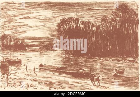 Alfred Sisley, (artiste), français, 1839 - 1899, les rives du Loing près de Saint-Mammes (Bords du Loing, pres Saint-Mammes), 1896, lithographie en marron foncé Banque D'Images