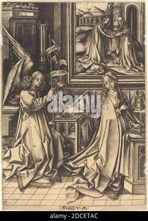 Israhel van Meckenem, (artiste), allemand, c. 1445 - 1503, Hans Holbein The Elder, (artiste d'après), allemand, c. 1465 - 1524, l'Annonciation, la vie de la Vierge, (série), c. 1490/1500, gravure Banque D'Images