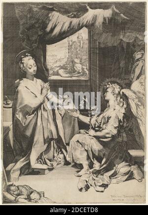 Federico Barocci, (artiste), italien, probablement 1535 - 1612, l'Annonciation, gravure et gravure sur papier coulé, feuille (taillée à la marque d'assiette): 44.1 x 31.5 cm (17 3/8 x 12 3/8 po Banque D'Images