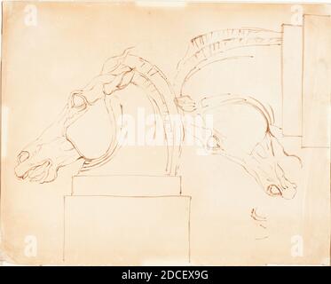 William Etty, (artiste), British, 1787 - 1849, le cheval de Selene des Marbles Elgin, après 1807, stylo et encre brune sur papier vélin, total: 20.3 x 25.3 cm (8 x 9 15/16 po Banque D'Images