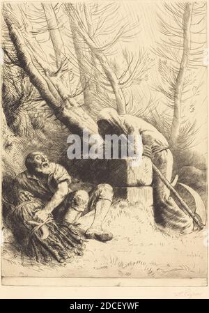 Alphonse Legros, (artiste), Français, 1837 - 1911, mort et coupe du bois, 4ème plaque (la mort et le bucheron), gravure et point sec Banque D'Images