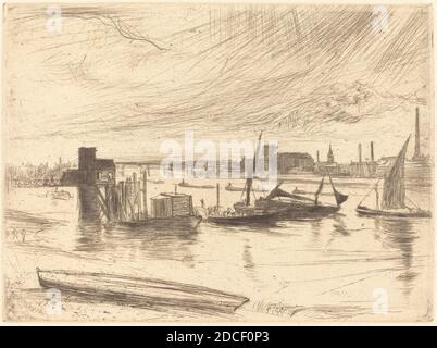 James McNeill Whistler, (artiste), cuisine américaine, 1834 - 1903, tôt le matin, Battersea, Scenes on the Thames, (série), 1861, gravure, plaque: 11.43 x 15.24 cm (4 1/2 x 6 in.), feuille: 20.64 x 26.04 cm (8 1/8 x 10 1/4 in Banque D'Images