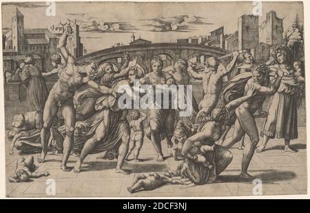 Marcantonio Raimondi, (artiste), Roman, c. 1480 - c. 1534, Raphaël, (artiste d'après), Marchigian, 1483 - 1520, le massacre des innocents, c. 1511, gravure, feuille (à l'intérieur du repère de la plaque) : 28.1 x 43.4 cm (11 1/16 x 17 1/16 po Banque D'Images