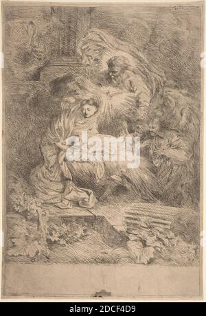 Salvatore Castiglione, (artiste), Italien, 1620 - 1676, Giovanni Benedetto Castiglione, (artiste), Italien, 1609 - 1664, la Nativité avec Dieu le Père et le Saint-Esprit, c. 1645, gravure Banque D'Images