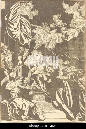 John Baptist Jackson, (artiste), anglais, 1701 - c. 1780, Veronese, (artiste après), Venetian, 1528 - 1588, le mariage mystique de Sainte Catherine, Opéra Selectiora, (série), 1740, chiaroscuro coupe de bois en noir Banque D'Images