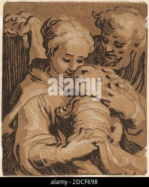 Abraham Bloemaert, (artiste), néerlandais, 1566 - 1651, la Sainte famille, coupe de bois de chiaroscuro, feuille: 9 x 7.6 cm (3 9/16 x 3 po Banque D'Images