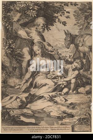 Cornelis Cort, (artiste), Netherlandish, 1533 - 1578, Federico Barocci, (artiste d'après), italien, probablement 1535 - 1612, le reste sur le retour d'Égypte, 1575, gravure sur papier coulé, feuille (taillée à la marque de plaque): 41 x 28.5 cm (16 1/8 x 11 1/4 po Banque D'Images